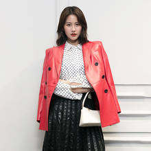 Jaqueta de couro legítimo feminina, casaco de pele de carneiro 100% estilo coreano, vintage, curto, jaquetas de couro legítimo feminina 9916 yy30 2024 - compre barato