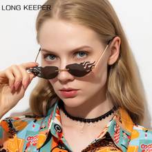 Longkeeper moda fogo chama óculos de sol feminino vintage sem aro onda óculos de sol luxo trending estreito hip hop eyewear festa 2024 - compre barato