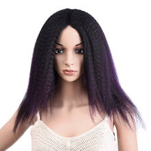 Synthetic Yaki Straight Wigs 18 inch Low Temperature Fiber Afro Kinky African American Style Wigs Black Purple Color 2024 - buy cheap