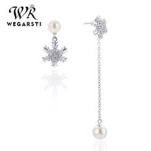 WEGARSTI Hot 100% 925 Sterling Silver Asymmetry Pearl Long Wedding Earrings For Women Clear CZ Luxury Fine Jewelry Brincos 2024 - buy cheap