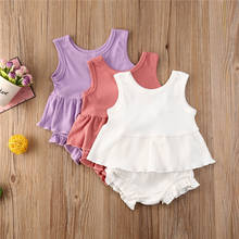 Conjunto de roupas infantis para meninas de 0 a 3 anos, com babados, colete, short, roupas macias para o verão 2024 - compre barato