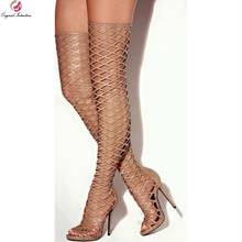 Original Intention New Design Cross-tied Summer Spring Thigh High Boots Woman Black Apricot Peep Toe Thin High Heels Fashion 2024 - buy cheap