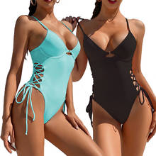 Sexy String Bandage One Piece Swimsuit Women Lace Up Hollow Out Swimwear Cut Out Monokini Thong Bathing Suit Beach Wear Bodysuit 2024 - buy cheap