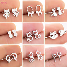 Fashion Cartoon Cute  Small Kitten Stud Earrings Hot Sale Stainless Steel Cat Earrings For Women Girls Jewelry Accessories Gift 2024 - buy cheap