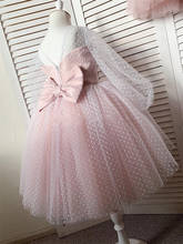 Pink Long Sleeve Flower Girl Dress Polka Dot Tulle Backless Satin Bow Girls Birthday Dress Pageant Gown Photography 2024 - buy cheap