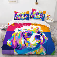 Комплект постельного белья с 3D одеялом, пододеяльником и покрывалом, постельное белье с двойным, большим и большим размерами, постельное белье с мультяшным рисунком собаки, красочный дизайн 2024 - купить недорого