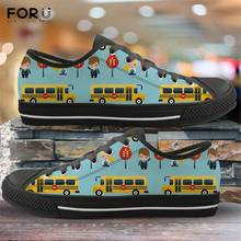 FORUDESIGNS Cute Cartoon Back to School Yellow Car Pattern Low Top Canvas Shoes Classical Sneakers Casual Girls Ladies Shoes 2024 - buy cheap