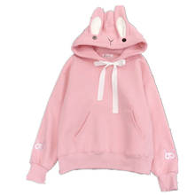 Harajuku Rabbit Ears Hooded Women Fleece Sweatshirt Casual Loose Long Sleeve Hoodies Sweatshirt Female Autumn Warm Pullover Tops 2024 - buy cheap