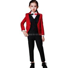 Роскошный формальный костюм для девочек, пиджак + жилет + штаны, комплект одежды из 3 предметов, детское свадебное платье, вечерний костюм для подростков 2024 - купить недорого