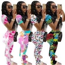 Tie Dye Two Piece Set Women Tracksuit Fitness Summer Casual Outfits Crop Top Stacked Pants Sweat Suit Matching Sets Lounge Wear 2024 - buy cheap