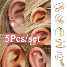 Pendientes de Clip de hoja para mujer, aretes sin Piercing para cartílago falso, Color dorado y plateado, 5 unids/set por Set, 2020 2024 - compra barato