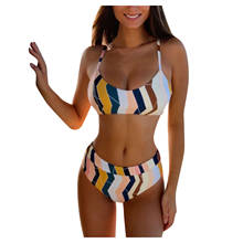 # L0 moda praia feminina de verão 2020, estampa geométrica, duas peças de biquíni feminino, sexy, compacta, traje de banho купа 2024 - compre barato