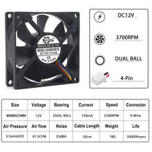 Ventilador de refrigeración pwm de 80mm, Enfriador de cpu 8025, 12V, 4 pines, 80x80x25mm, doble bola, 80mm, 25mm, 3700RPM, 1 ud. 2024 - compra barato