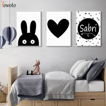 Black Heart Print Customize Name Poster Cartoon Canvas Painting Nursery Wall Art Picture Kids Bedroom Home Decoration Modern 2024 - buy cheap