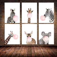 Pintura en lienzo de animales, pósteres e impresiones, arte de pared, para habitación de niños, dormitorio, sin marco, burbuja masticable, ciervo, jirafa, elefante 2024 - compra barato