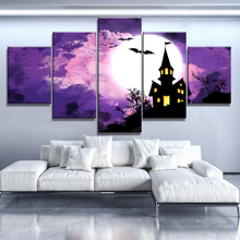 Arte da parede para casa decorações 5 peça hd impressão halloween castelo morcego lua decoração pinturas na lona decoração da parede 2024 - compre barato