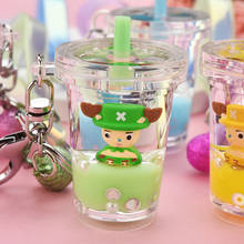 Acrylic Quicksand Milk Tea Cup Keychain Creative Floating Cartoon Chopper Anime Keyring for Men Boy Bag Pendant Key Chains Gifts 2024 - buy cheap