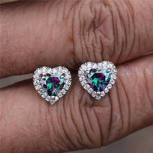 Mystic Multicolor Zircon Heart Stone Screw Back Earrings For Women Wedding Jewelry Vintage Fashion Rainbow Crystal Stud Earrings 2024 - buy cheap