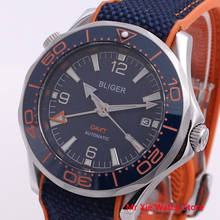 Bliger 41mm Mechanical Men Watch Sapphire Crystal Luxury Brand Luminous Waterproof Calendar Rubber Strap Automatic GMT Watch Men 2024 - buy cheap