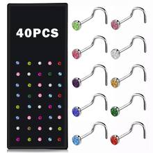40Pcs/Box Colorful Crystal Nose Stud Piercing Earring Stainless Steel Nose Rings S Shape Piercing Nariz Body Piercing Jewelry 2024 - buy cheap