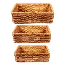 Rectangular Hand-woven Basket Rattan Candy Storage Picnic Tray Food Bread Dishes  2024 - buy cheap