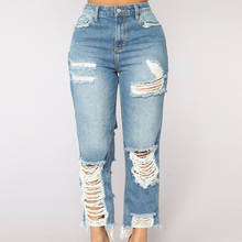 Big Ripped Jeans Women's Denim Pants boyfriend Hole Mom Jeans High Waisted Jeans For Women Summer Casual Straight Trousers 2024 - buy cheap