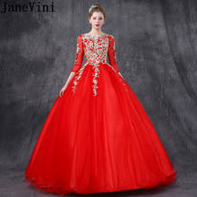 JaneVini-vestido rojo de quinceañera, traje Formal de baile de graduación con mangas, apliques largos de encaje, perlas, dulce 16, 2020 2024 - compra barato