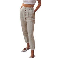 VICABO-Pantalones informales de cintura alta para mujer, Pantalón recto de longitud completa, con bolsillos de Color puro, holgados, a la moda 2024 - compra barato