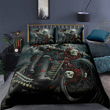 Conjunto de cama de caveira com edredon 3d, capa de edredon amor o esqueleto, capa de travesseiro, deslizador duplo, único, tamanho queen 2024 - compre barato
