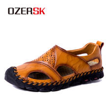 Sandália masculina ozersk, couro legítimo de alta qualidade, sapato casual para dirigir, praia, lazer, 2021 2024 - compre barato