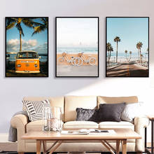 Decoração nórdica de paisagem tropical, posteres de impressão moderna, quadro de pintura em tela, para bicicleta, mar, praia, ônibus de parede 2024 - compre barato