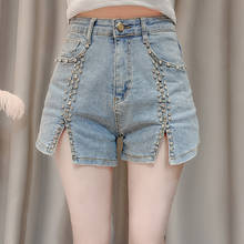 2021 летние новые модные короткие джинсы MUMUZI с бисером, облегающие джинсовые шорты с бриллиантами, модные джинсовые брюки для женщин 2024 - купить недорого