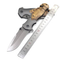 Cuchillo de supervivencia táctico de bolsillo plegable, cuchillo de combate al aire libre con mango de madera para pesca, multiherramientas EDC 2024 - compra barato