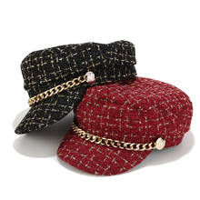 Модная классическая шляпа военная шляпа осень Матросская шляпа для Для женщин черный, красный с плоским верхом Женская дорожная Кепка-кадетка Кепка Капитана регулируемый 2024 - купить недорого