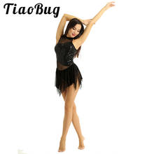 Tiaobug desempenho feminino dança traje halter brilhante lantejoulas malha splice irregular ballet ginástica collant patinação artística vestido 2024 - compre barato