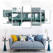 Pintura abstrata verde em tela, decoração para casa, 5 painéis, turquesa, parede, arte, imagem para sala de estar, escritório, decoração pronto para 2024 - compre barato