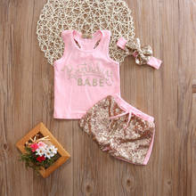 Newborn Cute Baby Girls Cotton Tops Romper Sequin Pants Outfits 3Pcs Set Clothes 2024 - buy cheap