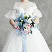 Розовый синий Свадебный букет невесты, Элегантный Многоцветный букет роз, искусственные цветы для невесты, высокое качество 2024 - купить недорого