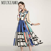 MIUXIMAO Runway 2021 Spring New Women Vintage Elegant Geometric Color Matching Print Fashion Office Slim Midi  Dress Vestidos 2024 - buy cheap