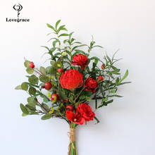 Lovegrace Wedding Bouquet Handmade Wedding Rose Flower Red Marriage Supplies Leucospermum Orchid Wedding Supplies Balloon Flower 2024 - buy cheap
