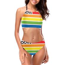 Biquinis arco-íris bandeira amor ganha lgbt orgulho exótico cintura baixa 2 peça conjunto mulher r333 maiô feminino 2024 - compre barato