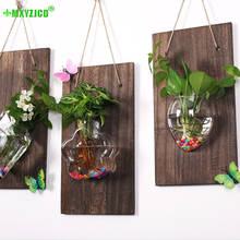 Europe Solid Wood Creative Home Wall Hanging Background Decoration Hydroponic Plant Glass Small Vase Planter Flower Pot Gift 2024 - buy cheap