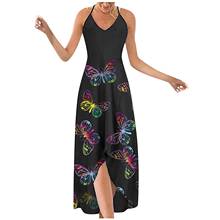 Women's Dress Summer Ladies Casual Print V-neck Strap Loose Big Swing Long Splice Dress Beach Sundress Vestidos Plus Size Newest 2024 - buy cheap