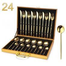 24pcs Gold Dinnerware Set Stainless Steel Tableware Set Knife Fork Spoon Luxury Cutlery Set Box Flatware Dishwasher Safe 2024 - buy cheap