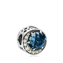 5PCS Fit Original Bracelets Silver Colour Crystal Moon Blue Opal Pendant Round Spacer Beads DIY Jewelry Making Women Berloque 2024 - buy cheap