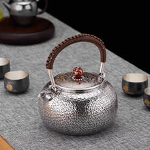 Chaleira de prata esterlina s999 artesanal, conjunto de chá kung fu doméstico, cerimônia de chá, pote de prata cerca de 1100ml, 671g 2024 - compre barato