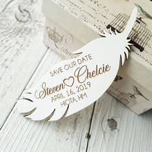 Personalized Wooden Rustic Wedding Save the Date Wedding Announcement Feather Shape Wedding Holiday Invitation 2024 - buy cheap