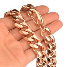 Charming Curb Cuban Mens Womens Necklace Chain Rose Gold Color Stainless Steel Necklaces for Fashion Jewelry 15mm 2024 - buy cheap