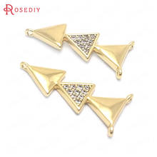 (37747)4PCS 9x19MM 24K Gold Color Brass and Zircon 3 Holes Triangle Connect Charms Pendants Jewelry Making Supplies Diy Findings 2024 - buy cheap