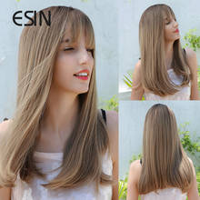ESIN-Peluca de cabello sintético largo y liso con flequillo, pelo Natural de alta densidad, resistente al calor, color rubio degradado 2024 - compra barato
